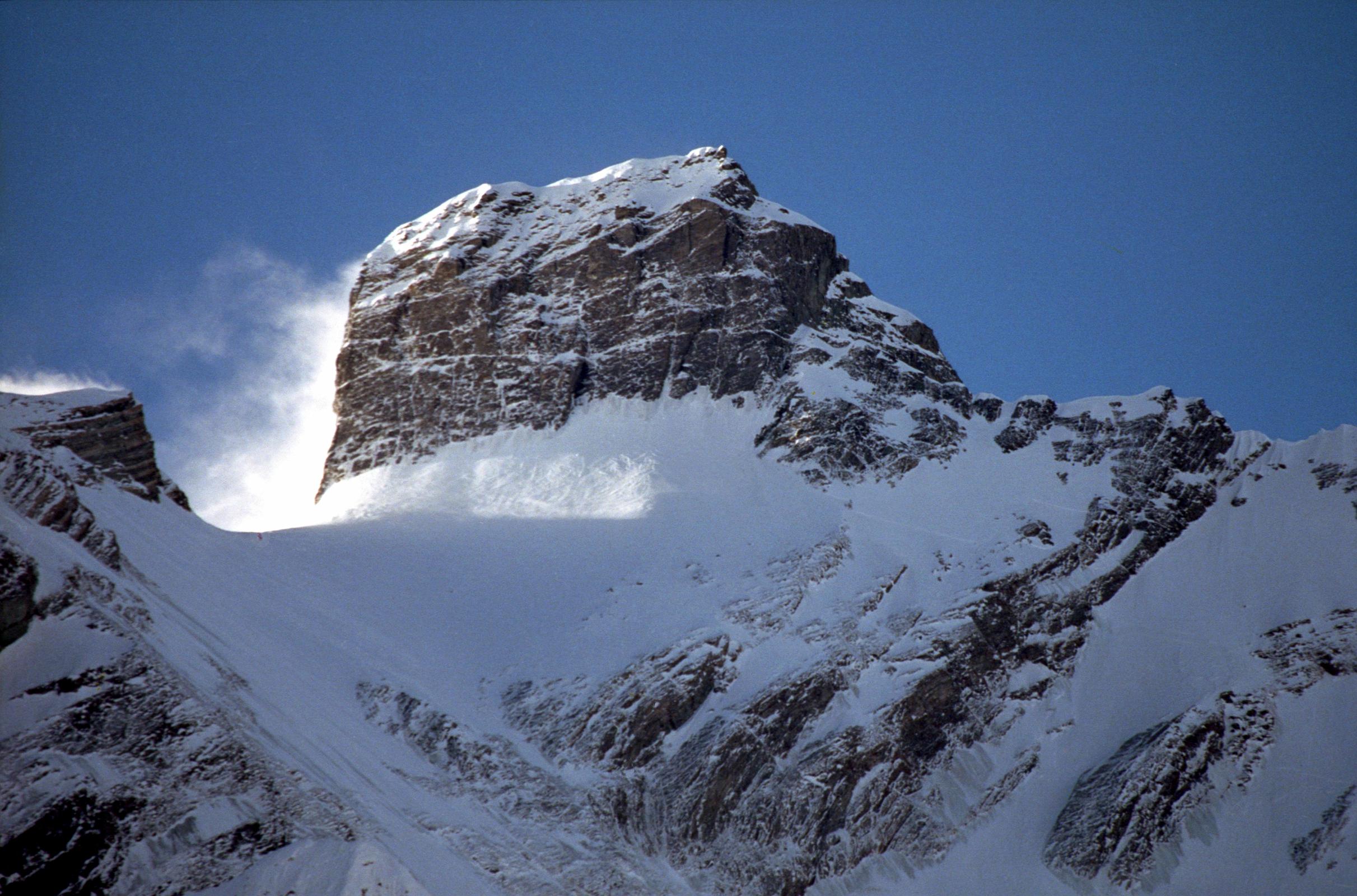 402 Fang Close Up From French First Annapurna North Base Camp Early Morning Fang is separated from the surrounding ridge from the first French Annapurna North Base Camp.